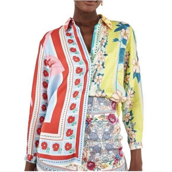 Farm Rio Multi Colored Patchwork Top - Picture 1 of 2